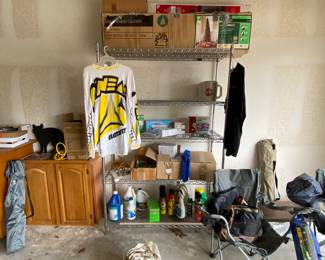 Stainless Metal Shelf and misc. garage items