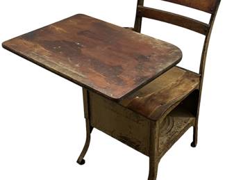 Vintage Metal Wooden School Desk