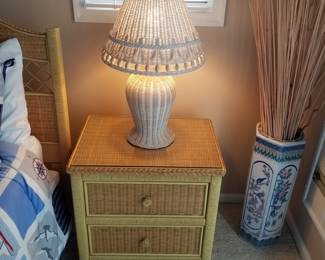 Henry Link Wicker King bedroom suite: nightstand; nice umbrella stand