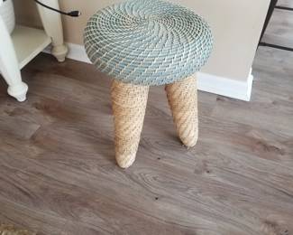 Three-legged wicker stool - two available