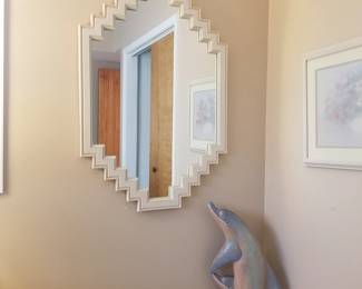Wall mirror matches twin beds, dresser & nightstand
