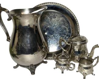 Silver Plated Tea Set and Water Pitcher