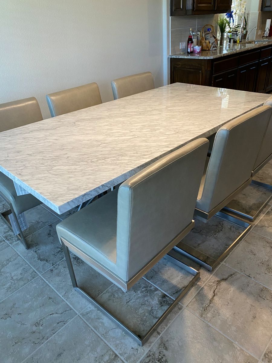 6-seat gray marble table