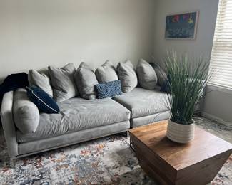 Zgallerie Ventura Sectional (2 pieces) and 9x12 area rug, Puenta wood coffee table.