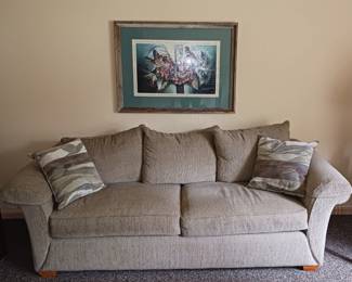 Lazyboy Couch and Framed Puzzle.