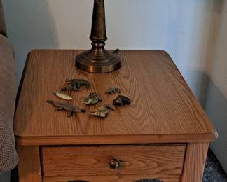 1 of 2 Wooden End Tables, Small Collection of Crocodile Figurines