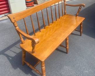 Vintage 1960’s solid maple wood Windsor Spindle back bench  