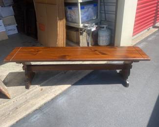 Vintage 66” solid Oak 1950’s dining or hall bench with mortise & tenson joints. The finish is excellent 