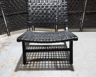 Black Braided Leather Accent Chair Wood Frame