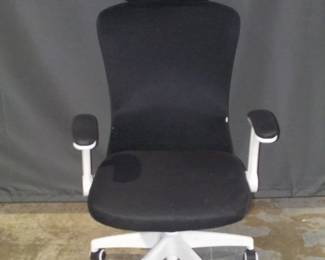 Durable White Plastic Rolling Desk Chair with Black Padded Mesh Black Arms and Seat