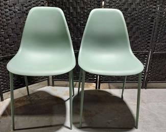 Pair of Stylish Pistachio Fiber Side Chairs with a Tube Base