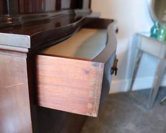 VINTAGE MAHOGANY HIGHBOY DRESSER WITH TAMBOUR DOORS