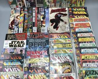 Minimum of $250 to purchase.  There is no cherry picking. I would like to sell all as one lot for:

25 bins and all loose lots.     $7000

25 bins only. No loose lots.   $4500

20 bins and No loose lots.     $3750

15 bins No loose lots.             $2800

Choice of 20 or less depending on what remains 

10 bins No loose lots.            $1900

Choice of 15 or less depending on remains

5 bins No loose lots.           $1000

Choice of 10 or less depending on what remains.

1 bin. No loose lots             $250

Choice of 3 or less depending on what remains 

LOTS INDIVIDUALY SOLD.

75 TO 150 COMICS PER LOT except Red Sonja only has 25 Original comics 

GROO LOT.             $500

10 -50 cent lot.      $500

RED SONJA LOT   $500  

Fantastic Four.      $250

Iron Man lot.          $250

Star wars lot.         $250

Spiderman lot.      $350  

Superman lot.       $350 

Xcaliber lot.           $250

Xmen lot.               $250

Wolverine lot.        $250