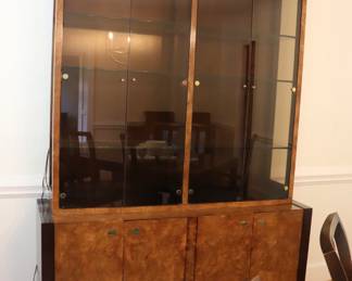 Burl & Smoked Glass Extendable Dining Table 6 Chairs China cabinet and Server   by Century Furniture