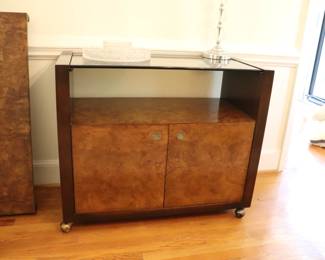 Burl & Smoked Glass Extendable Dining Table 6 Chairs China cabinet and Server   by Century Furniture