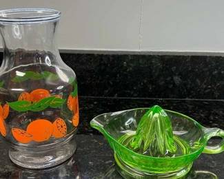 Depression Era Uranium Juicer and Vintage Anchor Hocking Juice Carafe