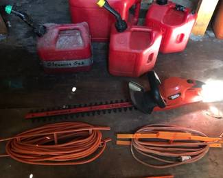 Landscaping Hedger Gas Cans Extension Cords
