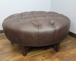 Large Tufted Faux Leather Ottoman