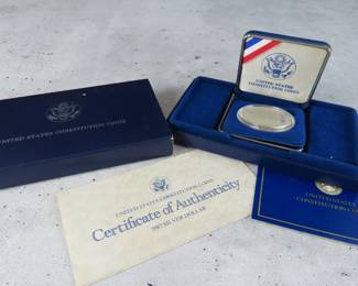 1987 Constitution .900 Silver Dollar Uncirculated Coin in Box