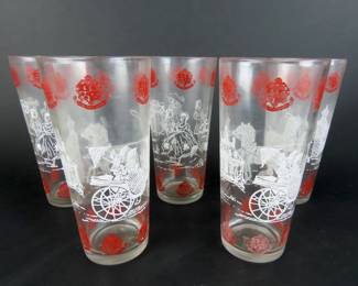 Lot of 6 Vintage Deus Major Columna Red/White Glasses