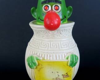 Vintage 1971 Play Pal Plastics "Eugene The Jeep & Big Nose Green Monster" Bank