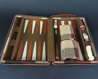 Vintage Backgammon Game in Zippered Tweed Case