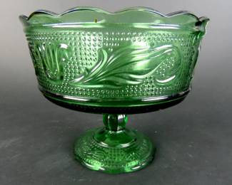 E.O. Brody Pressed Glass Green Compote