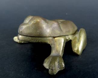 Small Vintage Brass Frog Trinket Box