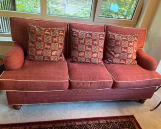 Neutral Red Quality Drexel Heritage Sofa w/ Throw Pillows