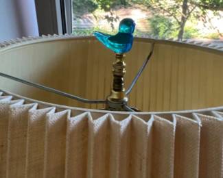 Vintage Hand Painted Asian Ginger Jar Lamp w/ Blue Bird Finial