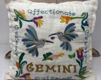 Hand Embroidered Linen Gemini & Linen Down Bird Throw Pillows
