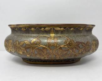 Antique Sarreguemines Etna Art Nouveau Jardinière Gold Painted Circa 1900s