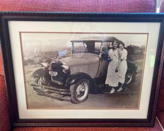 Framed & Matted 1934 Photo - 2 Women & Car