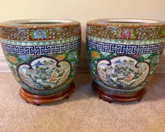 Yokoso Hand Painted Japanese Hibachi Planters on Stands