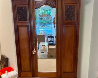 Antique 1910 Edwardian Carved Mahogany Wardrobe Armoire