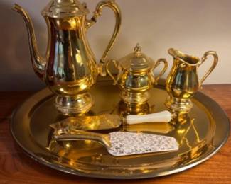 Vtg International Silver Camille 23K Gold Plated Coffee Tea Service Set +