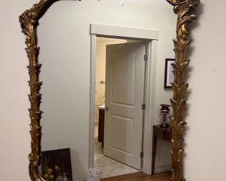 Antique Gold Gilt Crown & Leaf Design Carved Wood Mirror - 42x38