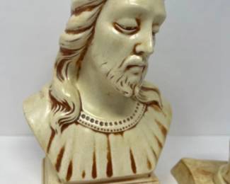 1960s Holland Molds Ceramic Jesus Bust & Praying Hands