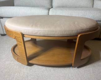 Ekornes Stressless Oval Ottoman with Beige Leather Top