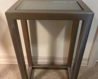Brushed Nickel Slim Petite Metal Glass Top Side Table