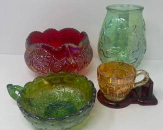 Green, Red, & Marigold Carnival Glass - Indiana & Imperial