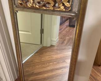 Vintage Gold & Silver Tone Mirror w/ Carved Floral Motif