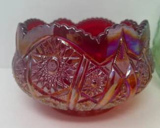 Carnival glass Indiana Glass&nbsp;Heirloom Sunset Red Carnival Glass&nbsp;Rose Bowl - Stars and Arches Pattern&nbsp;