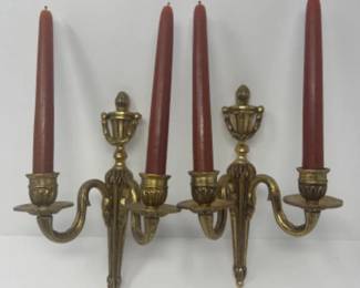 Vintage Louis XVI Style Brushed Brass Tone Sconces - Candelabras