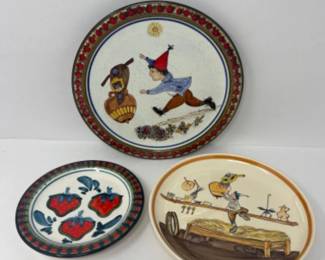 Swiss Pottery Plates - Ursli with Bell & Strawberry