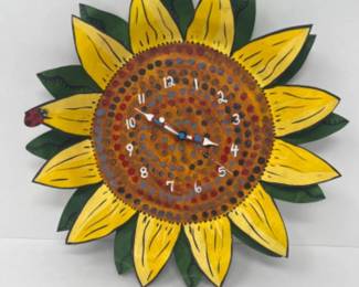 Handcrafted Vintage Mishory Artisan Scrap Metal Sunflower Clock