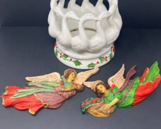 Gaggle of Ceramic Christmas Geese & Ceramic Angles