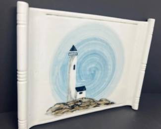 Hand Painted Coastal Lighthouse Ceramic Tray - Signed