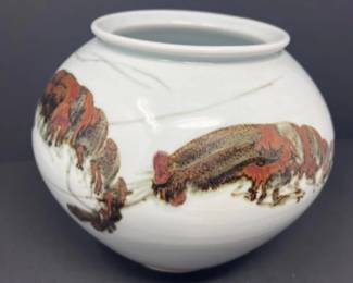 Vintage Asian Vase - White with Brown Tones