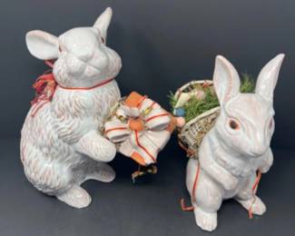 White Glazed Terracotta Christmas & Easter Bunnies Rabbits